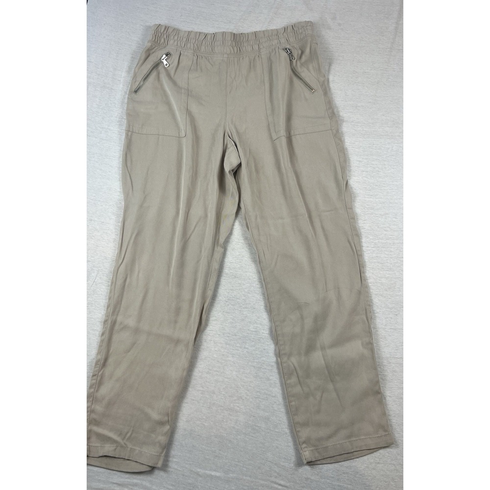 Chico's Annie Pants Beige Taupe Straight Leg Comfort Stretch Flow Loose Sz 10